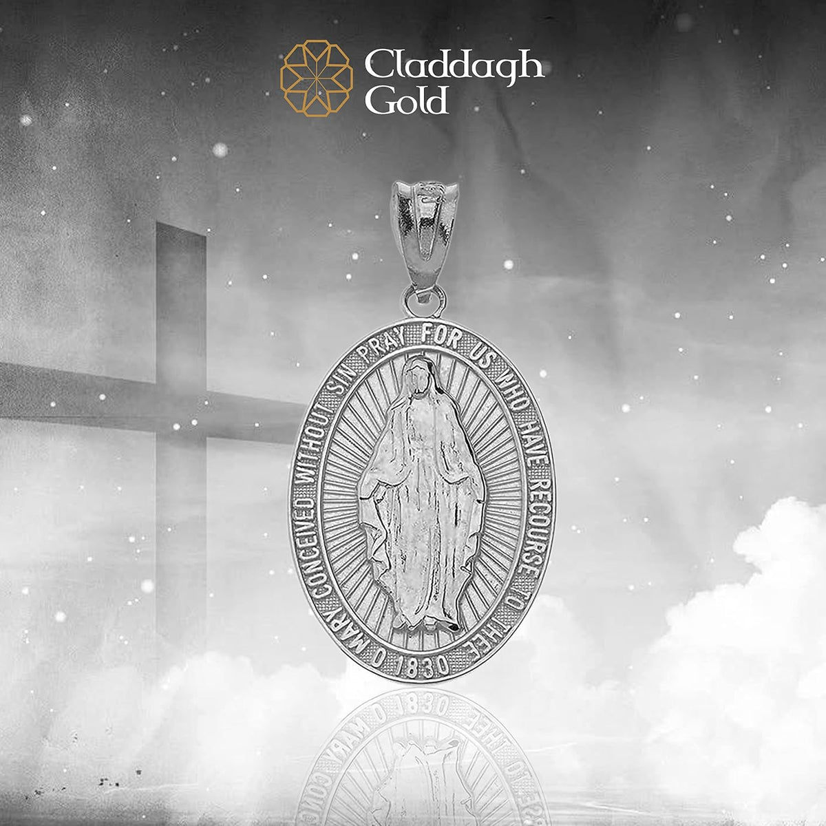 .925 Sterling Silver Miraculous Medal of Blessed Virgin Mary Catholic Charm Pendant Necklace with Rolo Chain and Pendant Only