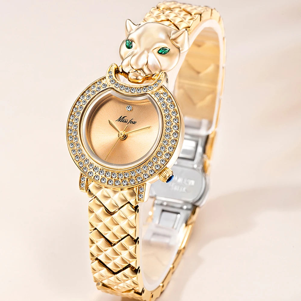 Leopard 3D Bling Diamond Quartz Women Watch Fashion Casual Ladies Watch Female Quartz Gold Watch Jewelry Women Clock