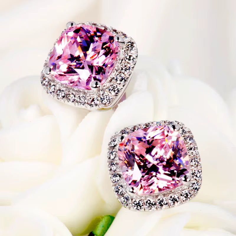 Luxury Female Crystal Zircon Stone Earrings Fashion Silver Color Yellow Double Stud Earrings for Women
