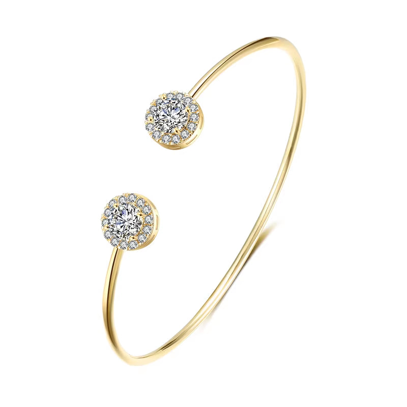 Luxury Geometry Gold Color Cuff Bangles for Women Fashion Cubic Zirconia Bracelets INS Party Everyday Jewlery.