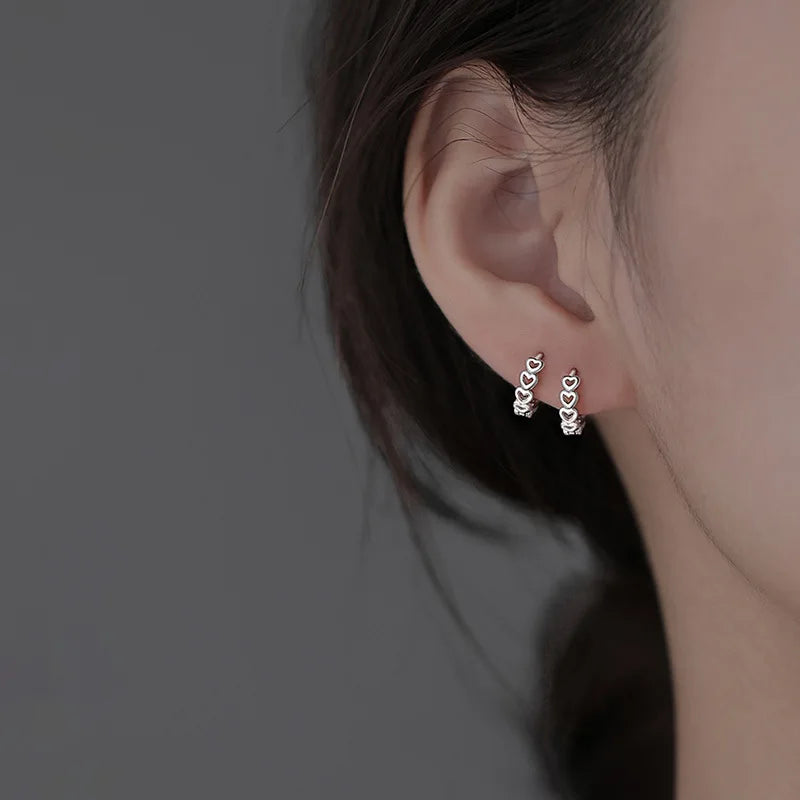 Silver Color Simple Hollow Out Heart-Shape Chain Earrings for Women Fashion High-Quality Elegant Jewlery