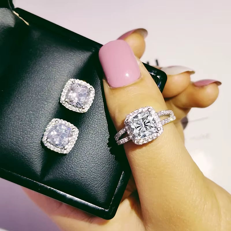India Turkish Luxury Fashion Pink Blue Silver Color Jewelry Set for Wedding Women Dubai Ring Earring Party Gift Jewlery Z8