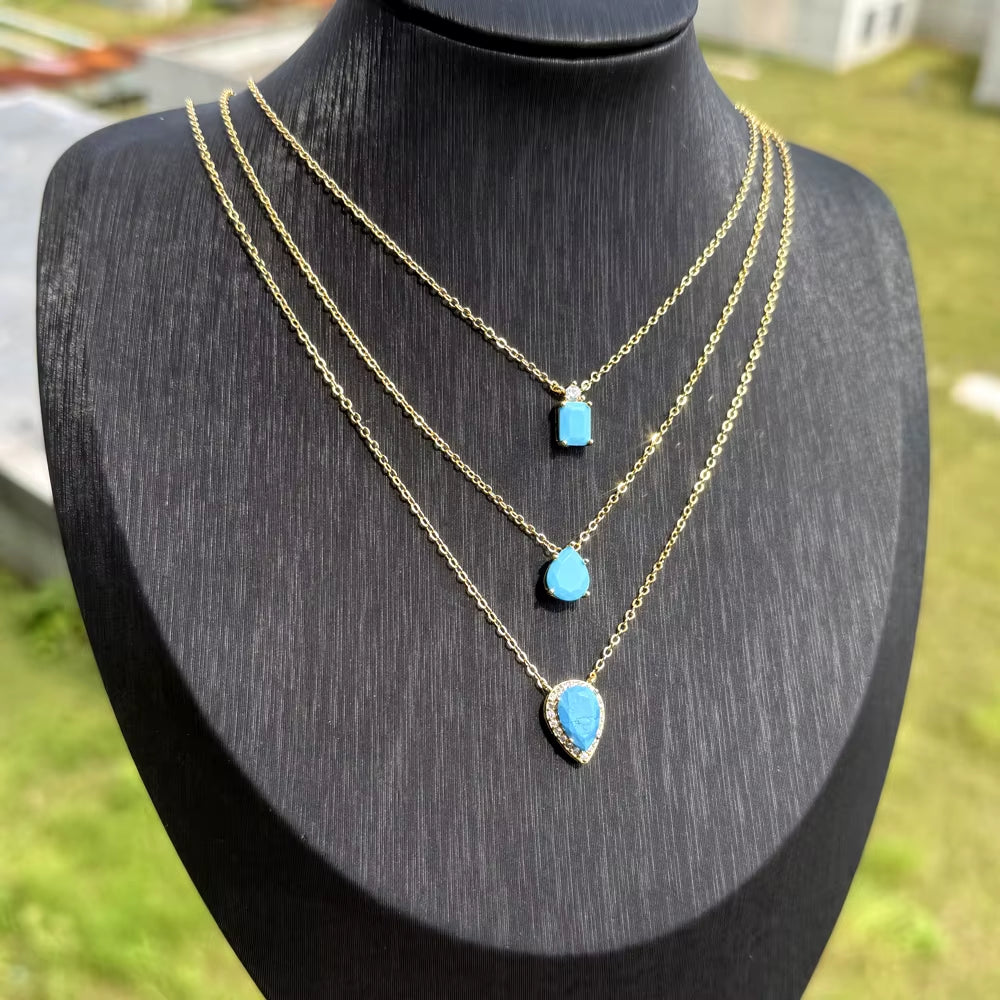High Quality Geometric Fashion Jewelry Water Drop Shaped Turquoises Stone Delicate Necklace Gold Color Fashion Jewlery