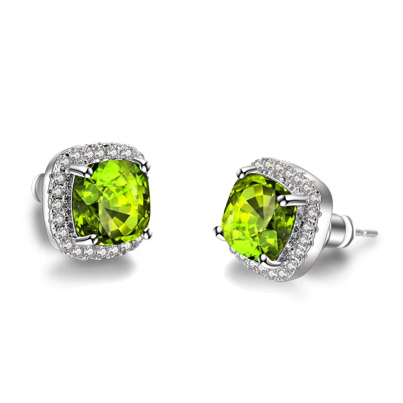Luxury Female Crystal Zircon Stone Earrings Fashion Silver Color Yellow Double Stud Earrings for Women