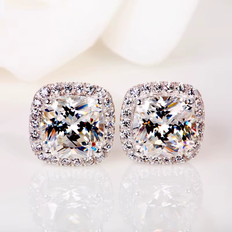 Luxury Female Crystal Zircon Stone Earrings Fashion Silver Color Yellow Double Stud Earrings for Women