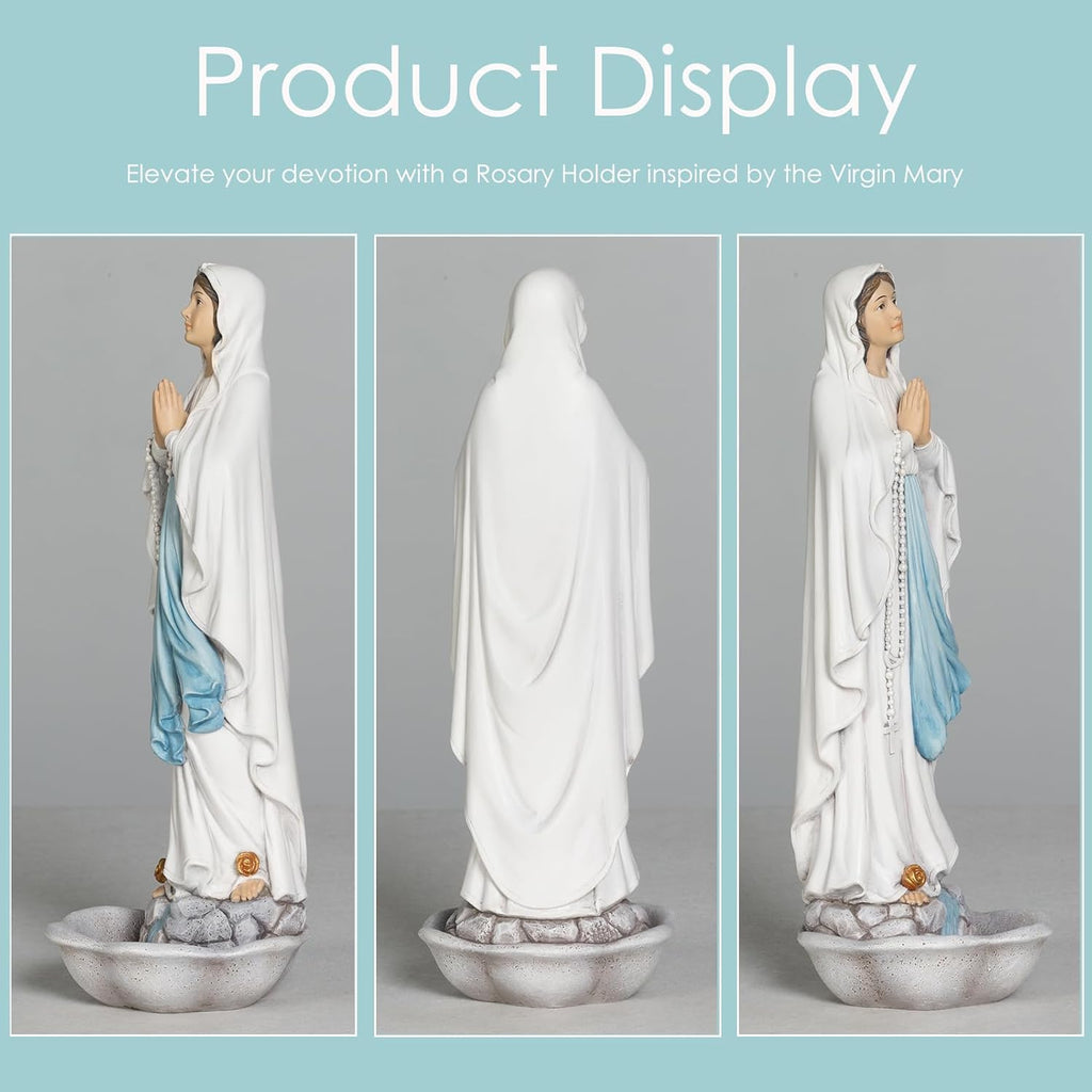 Our Lady of Lourdes Statue - 13 Inch Virgin Mary Praying Rosary Holder Catholic Blessed Mother Statue Hand Painted, Home Decor Religious Gift