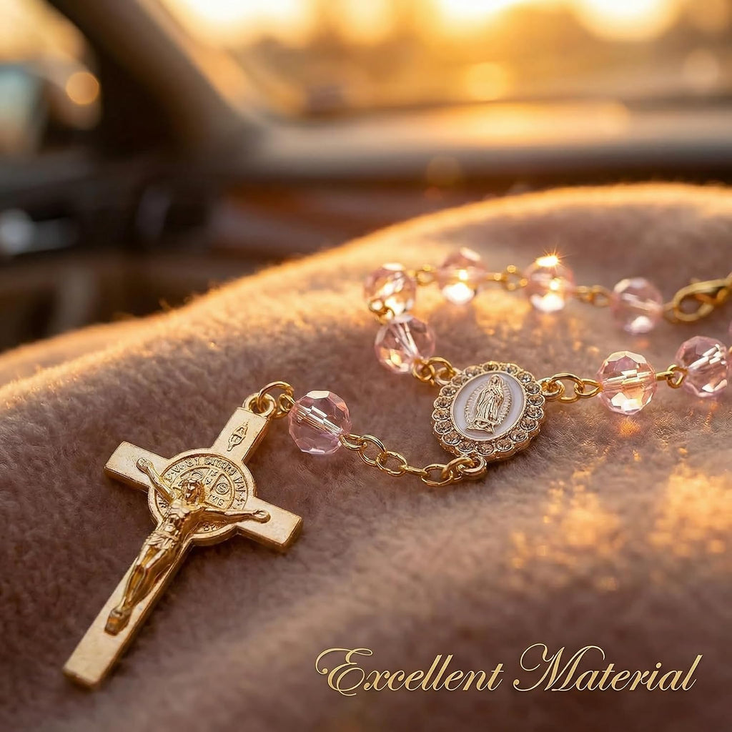 Car Rosary for Vehicle, Steering Wheel Rosary Charm Cross Pendant Car Decor