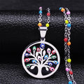 Bohemian Colorful Turkey Eyes Stainless Steel Tree of Life Chain Necklace Gold Color Necklaces Jewelry Arbre De Vie N5210S04