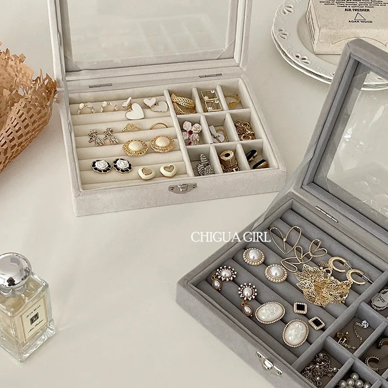 Jewelry Storage Box Earring Ring Necklace Organizers Storage Transparent Jewlery Holder Display Box for Jewelry Classification