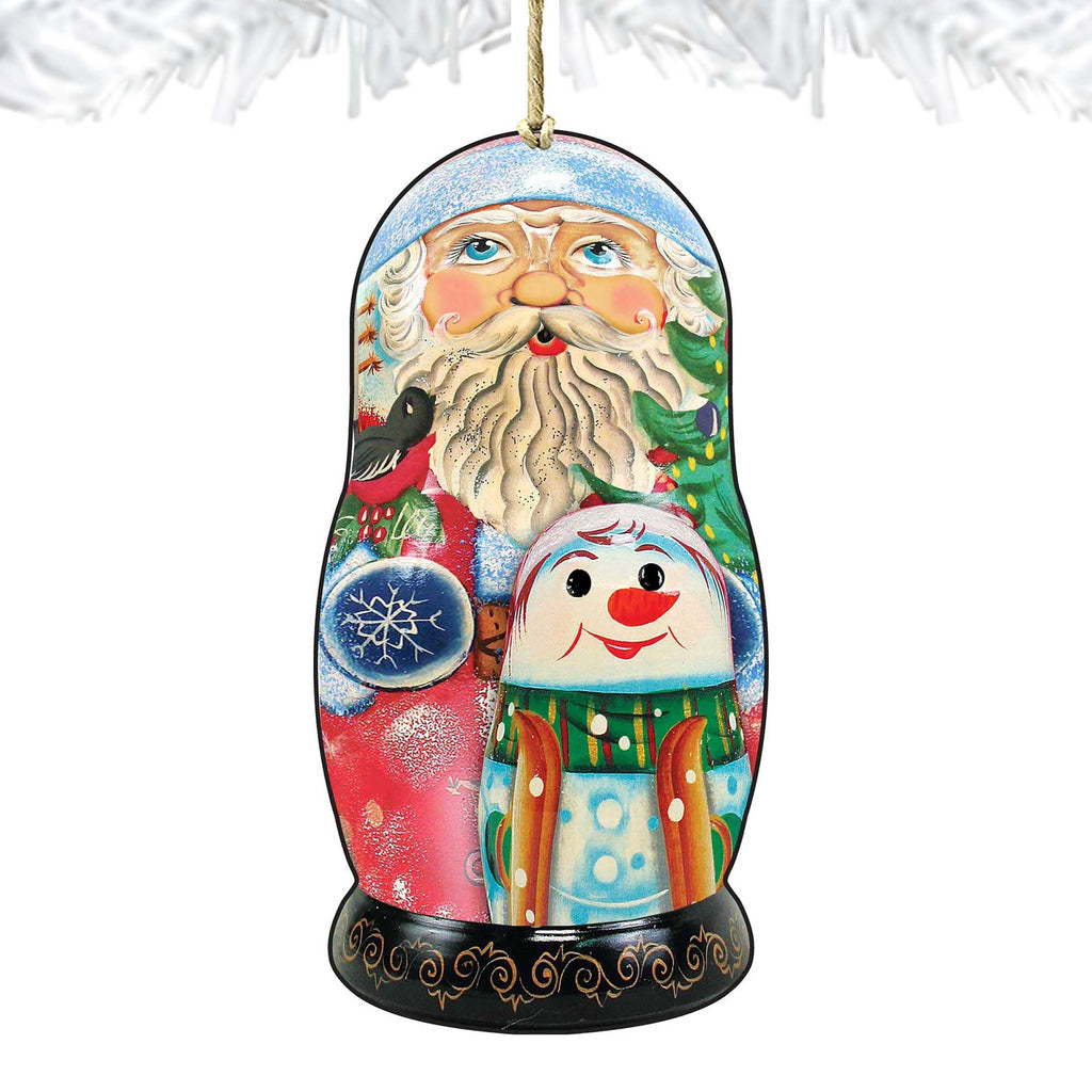 Santa Nesting Doll Wooden Ornaments by G. DeBrekht - Christmas Santa Snowman Decor - 8115142