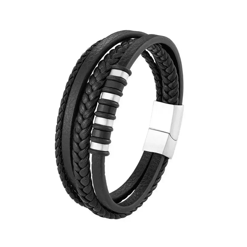 Fashion Star of David Multilayer Leather Braided Bracelet with Magnetic Clasp Men\\\\\\\'S Vintage Judaica Amulet Jewelry