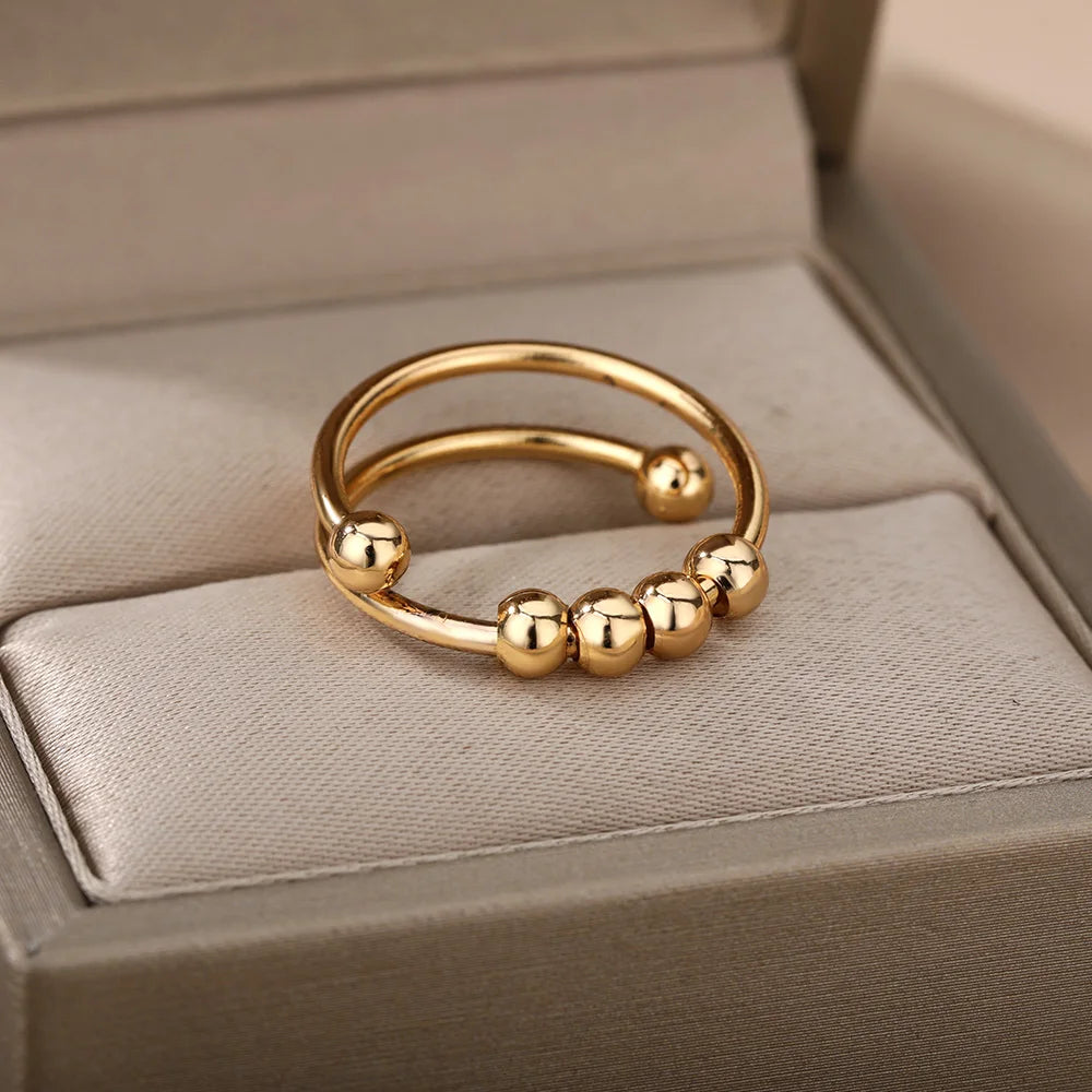 Vintage Beads Rings Finger for Women Rotate Freely anti Stress Anxiety Single Ring Coil Spiral Beads Rotate Jewlery Gift Femme