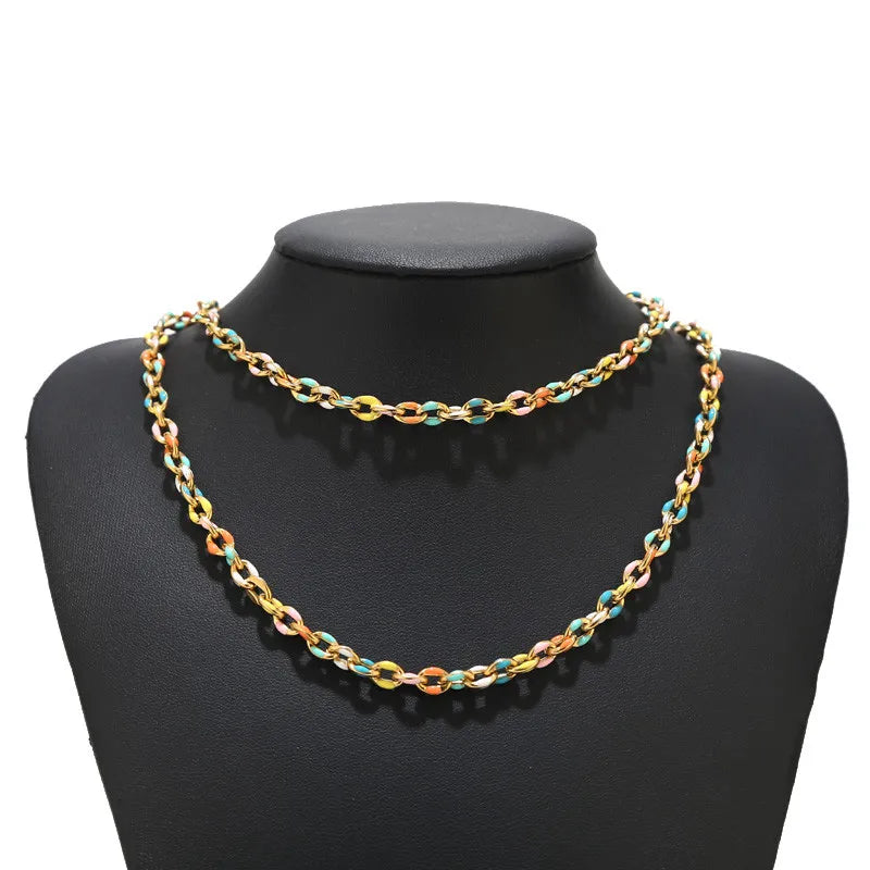 1 Meter Stainless Steel Gold Oval Satellite Enamel Rolo Chains 5.5Mm Rainbow Necklace Lip Chain for Minimalist Jewlery Making