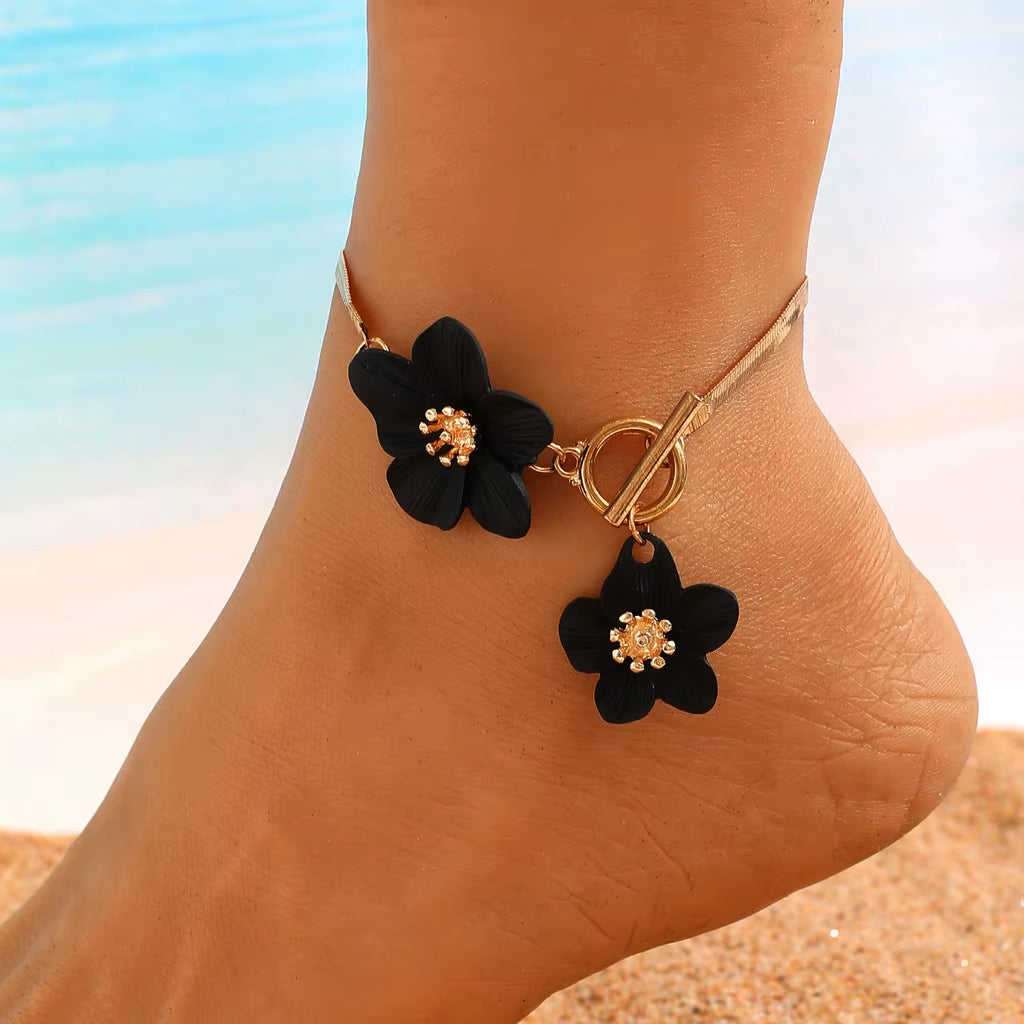 [Gorgeousxx] Fashion Cherry Blossom Charm Anklets for Women Summer Beach Jewlery Accessories