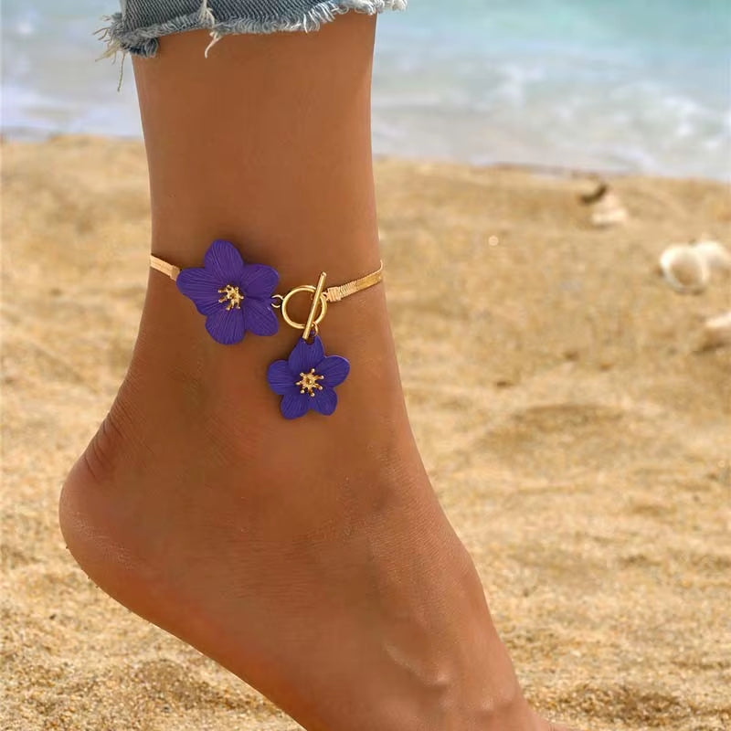 [Gorgeousxx] Fashion Cherry Blossom Charm Anklets for Women Summer Beach Jewlery Accessories