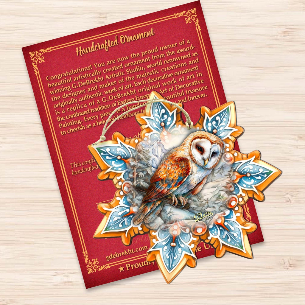 Short-eared Owl Snowflake Wooden Ornaments by G. Debrekht - Nature Wildlife Decor - 8688434