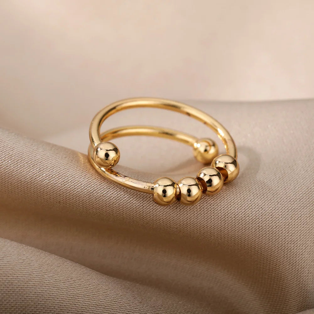 Vintage Beads Rings Finger for Women Rotate Freely anti Stress Anxiety Single Ring Coil Spiral Beads Rotate Jewlery Gift Femme