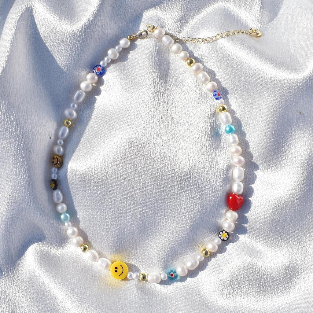 Natural Freshwater Pearl Fun Flirty Beaded Choker Necklace Handmade Summer Boho Jewlery Gifts for Women Teen
