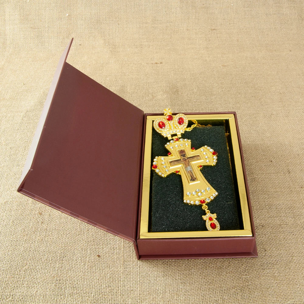 HTISOK Orthodox Jesus Crucifix Icon Pendant Cross Necklace for Church Spiritual Gift Religion Bishop Pectoral Cross Necklace