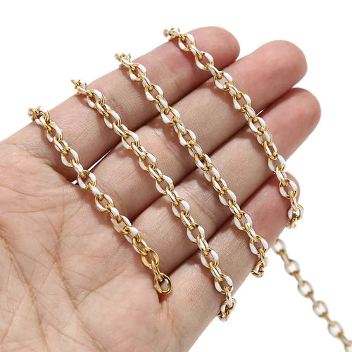 1 Meter Stainless Steel Gold Oval Satellite Enamel Rolo Chains 5.5Mm Rainbow Necklace Lip Chain for Minimalist Jewlery Making