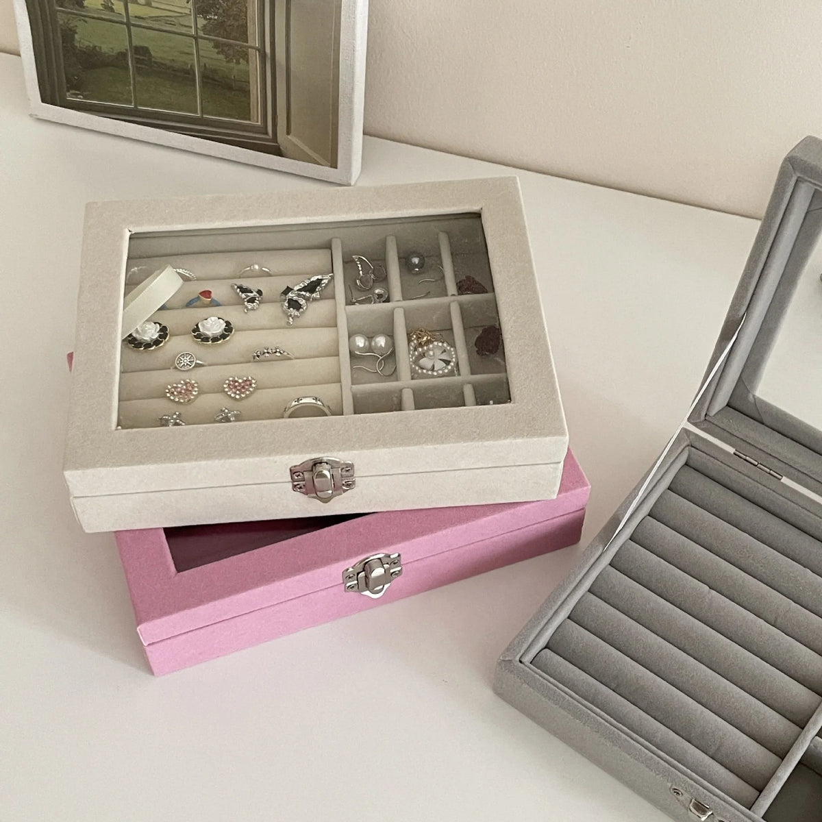 Jewelry Storage Box Earring Ring Necklace Organizers Storage Transparent Jewlery Holder Display Box for Jewelry Classification