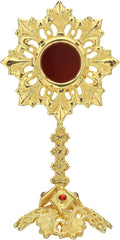 Solid Brass Reliquary with Ornate Base and Studded Beads - Monstrance Catholic - Small Reliquary for Relics - Relicarios Custodias Catolicos - Custodia - Relicario - without Luna