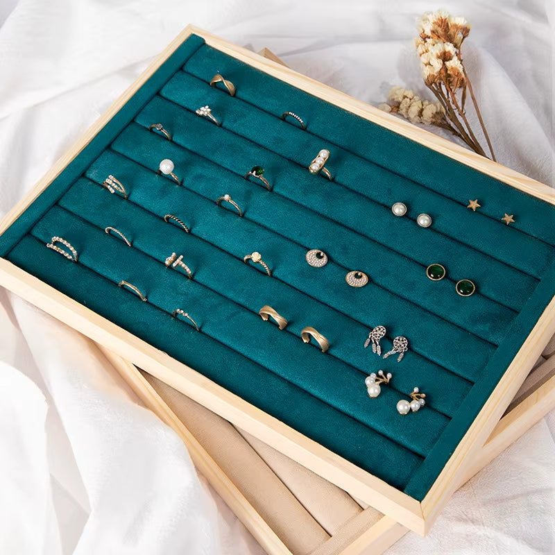Wooden Green/Unqiue Beige Vevlet Case Necklace Organizer Jewlery Packaging Gift Box Ring Earring Holder Bracelet Stand Wholesale