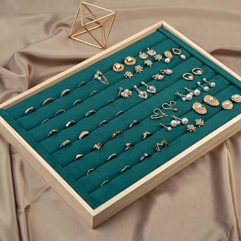 Wooden Green/Unqiue Beige Vevlet Case Necklace Organizer Jewlery Packaging Gift Box Ring Earring Holder Bracelet Stand Wholesale