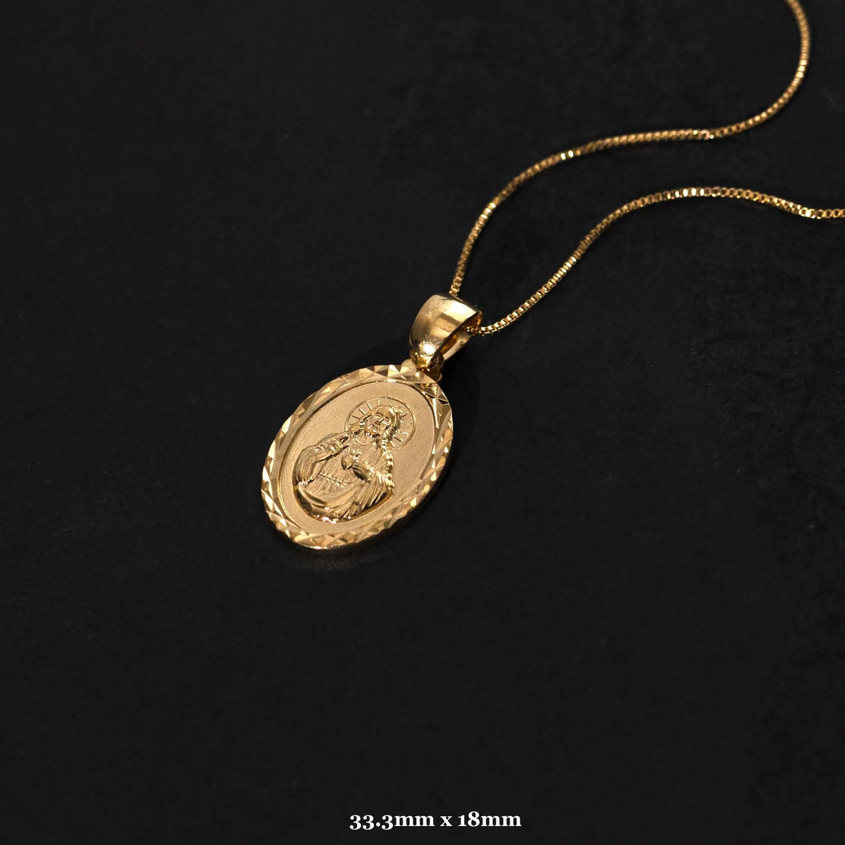 18K Gold Filled Sacred Heart of Jesus Medallion Pendant Necklace Religious Medal Gift Jewelry