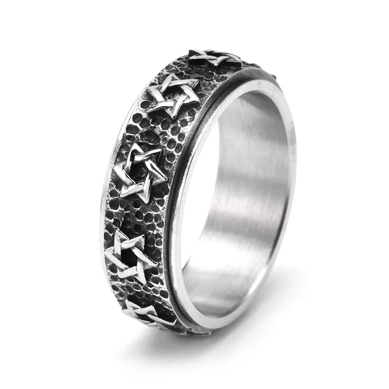 8Mm Vintage Star of David Spinner Ring Hexagram Jewish Six Pointed Rotable Fidget Stainless Steel Rings Relieve Stress Men Women