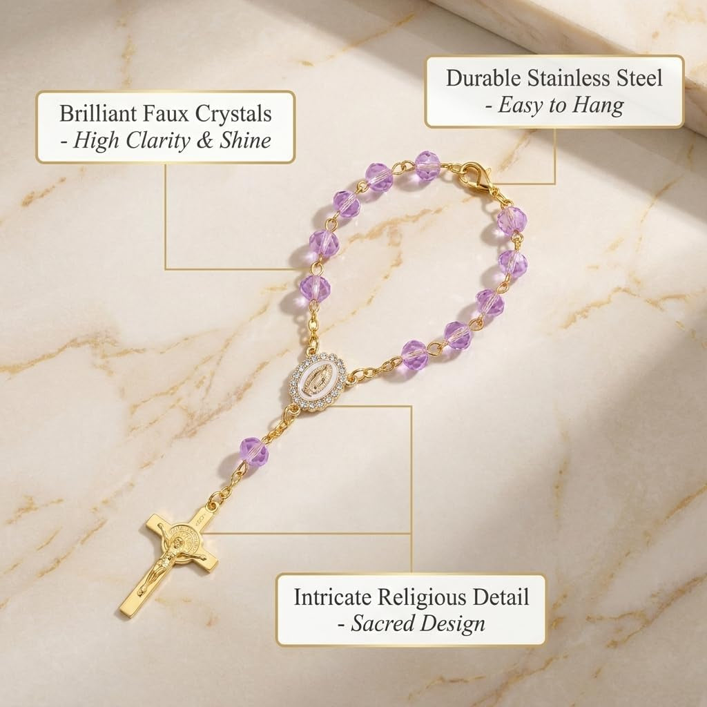Car Rosary for Vehicle, Steering Wheel Rosary Charm Cross Pendant Car Decor