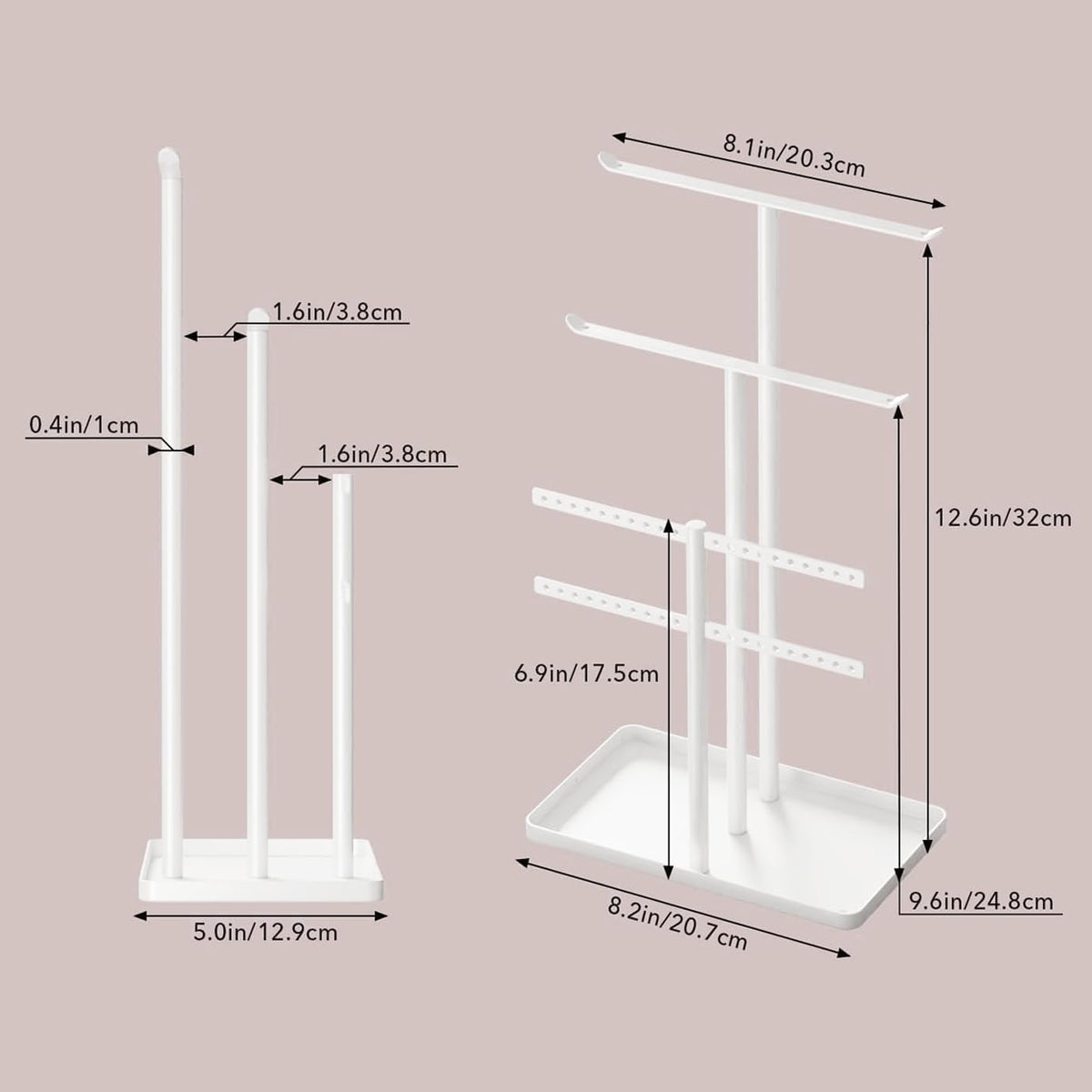 White Jewelry Organizer: 12.5" Sturdy Stand for 80 Pcs Jewelry