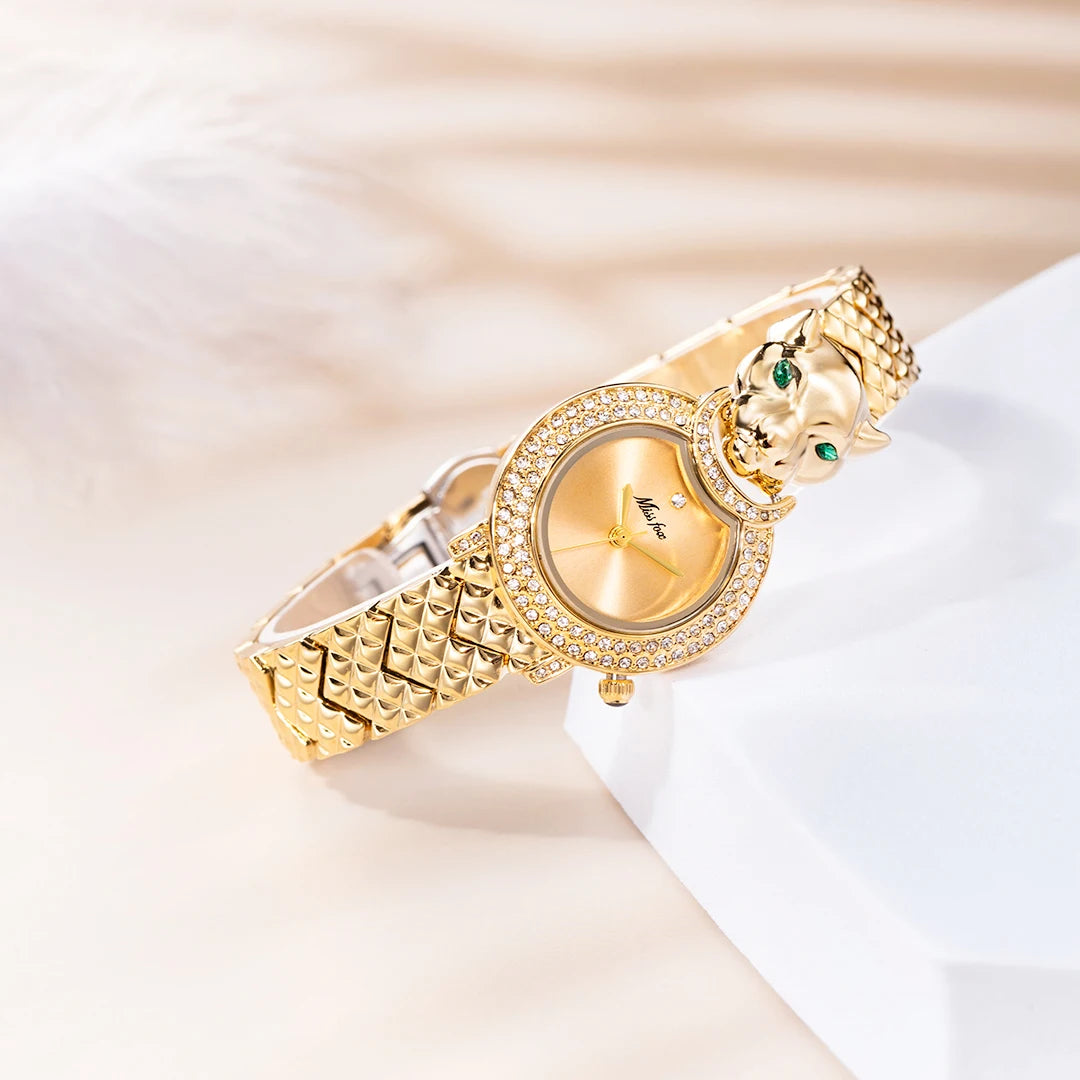 Leopard 3D Bling Diamond Quartz Women Watch Fashion Casual Ladies Watch Female Quartz Gold Watch Jewelry Women Clock