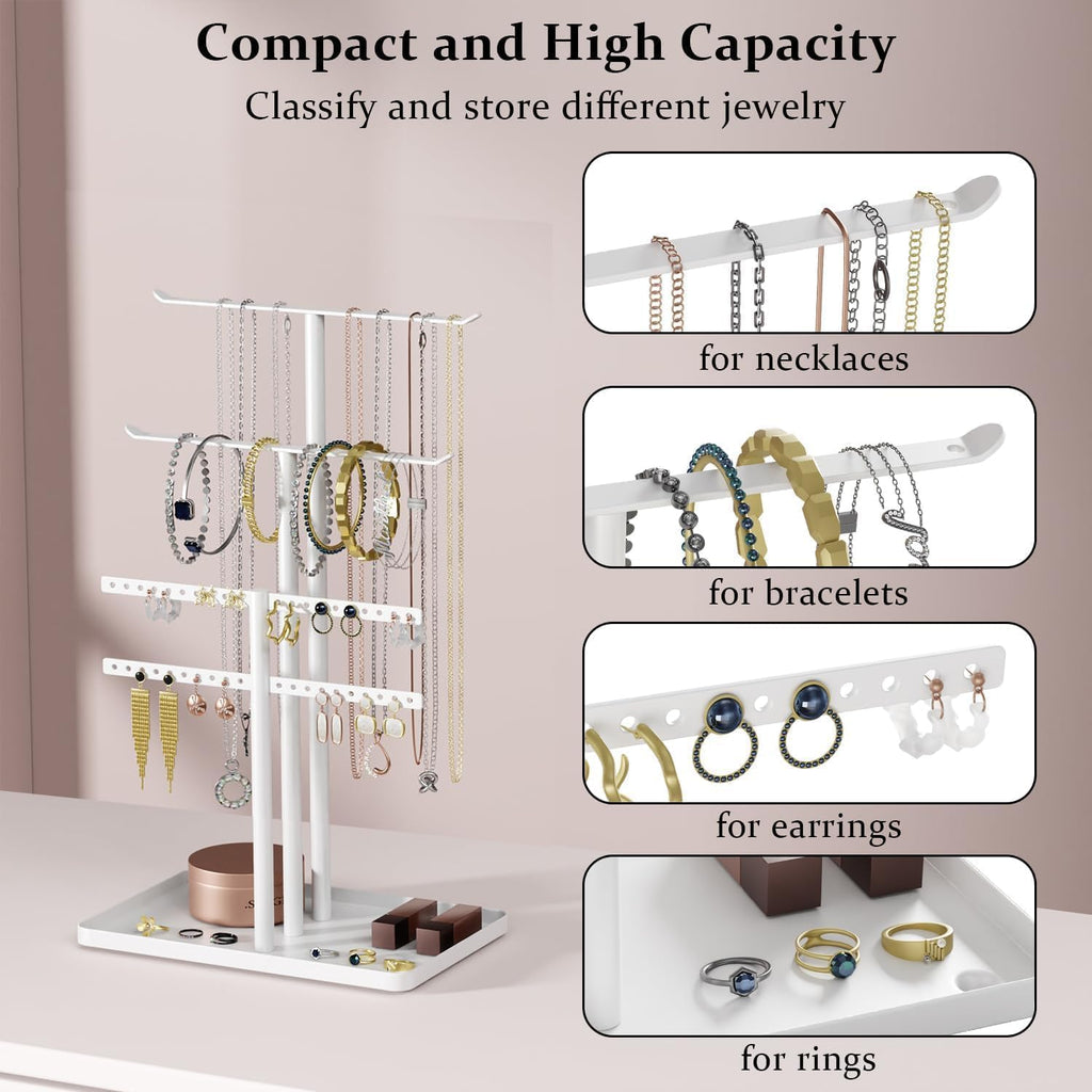White Jewelry Organizer: 12.5" Sturdy Stand for 80 Pcs Jewelry