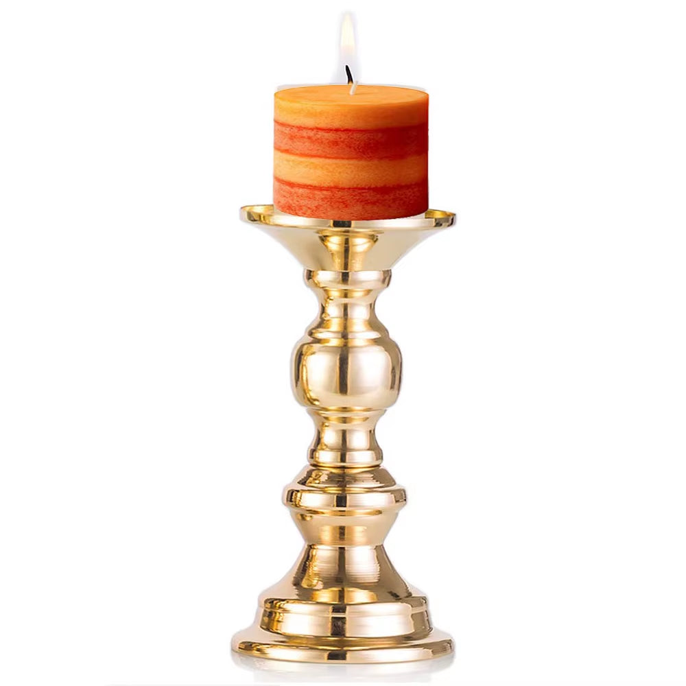 Gold Metal Pillar Candlestick Holders Vintage Pillar Candle Holders Elegant Metal Crystal Pillar Candle Stands