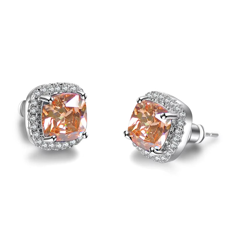 Luxury Female Crystal Zircon Stone Earrings Fashion Silver Color Jewelry Vintage Double Stud Earrings for Women