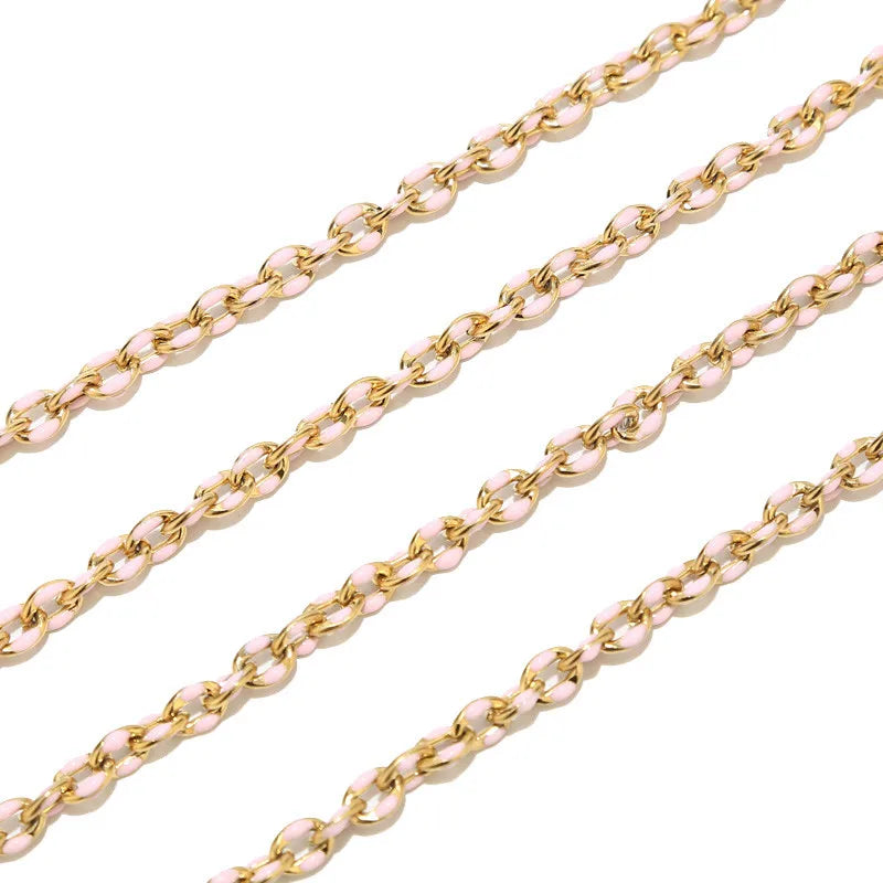 1 Meter Stainless Steel Gold Oval Satellite Enamel Rolo Chains 5.5Mm Rainbow Necklace Lip Chain for Minimalist Jewlery Making