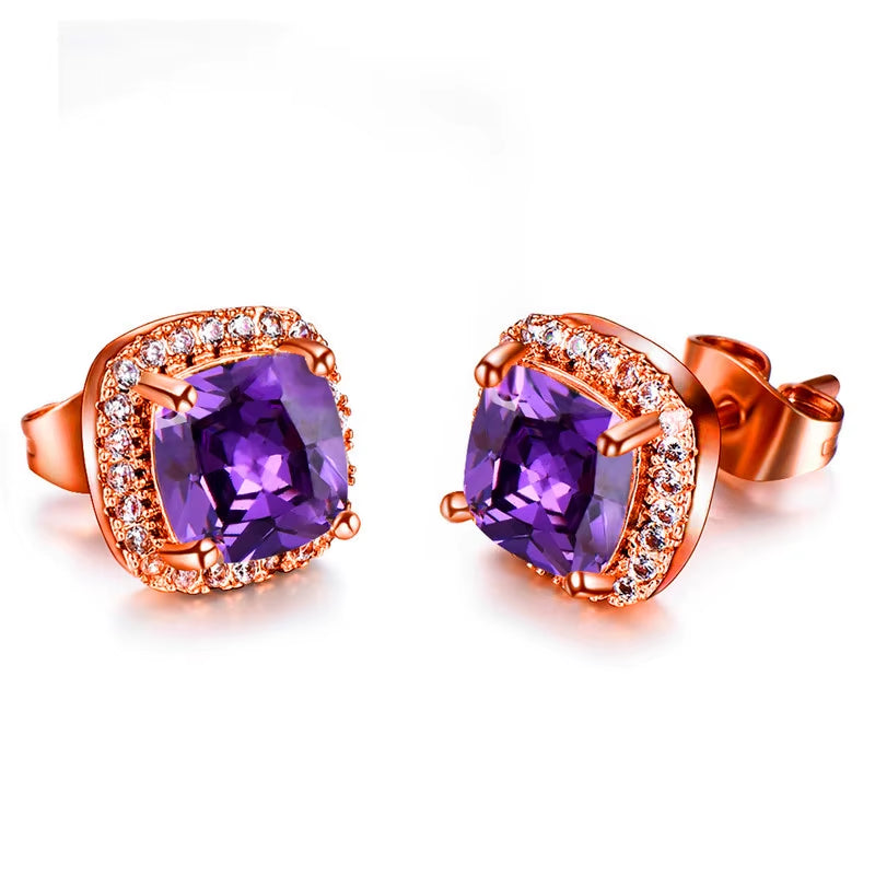 Luxury Female Crystal Zircon Stone Earrings Fashion Silver Color Jewelry Vintage Double Stud Earrings for Women