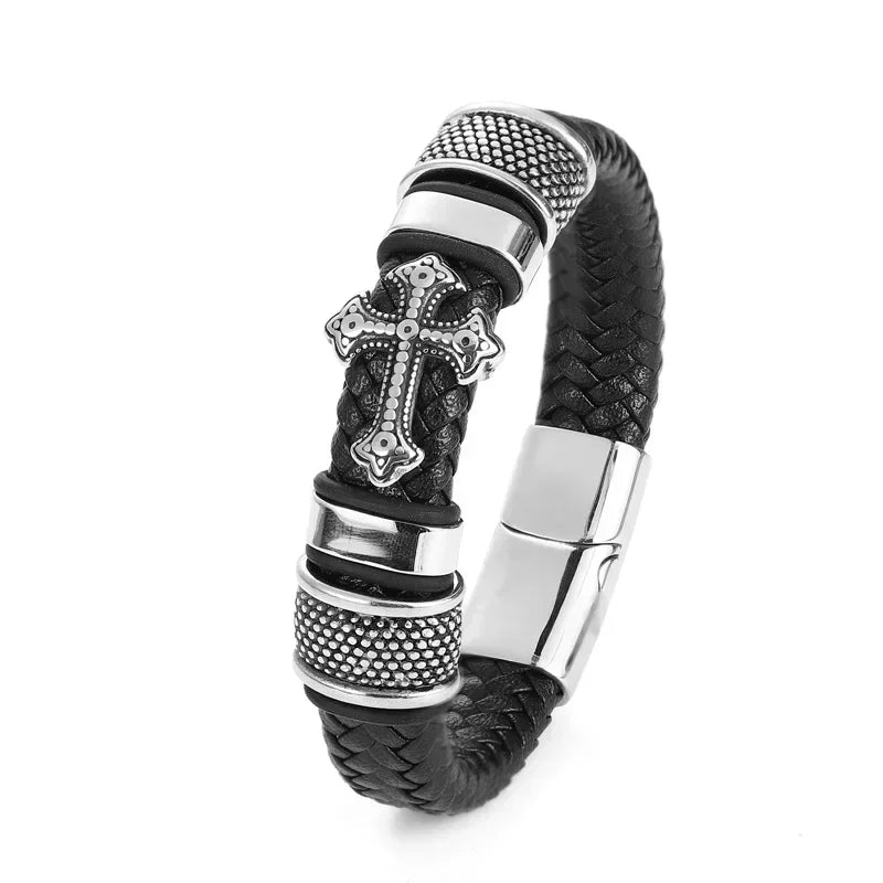 Fashion Star of David Multilayer Leather Braided Bracelet with Magnetic Clasp Men\\\\\\\'S Vintage Judaica Amulet Jewelry