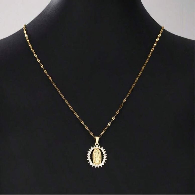18K Gold Plated Virgin Mary Pendant Necklace for Women, Blessed Mother Necklace