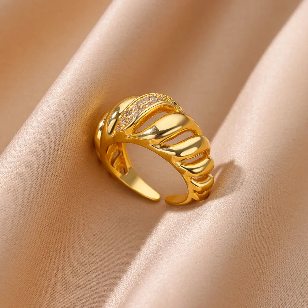 Zircon Geometric Rings for Women Stainless Steel Open Luxury Gold Color Wedding Couple Ring Party Jewlery Accessories Anillos