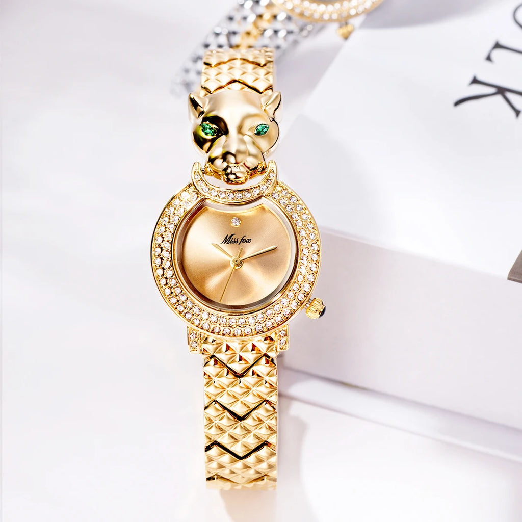 Leopard 3D Bling Diamond Quartz Women Watch Fashion Casual Ladies Watch Female Quartz Gold Watch Jewelry Women Clock