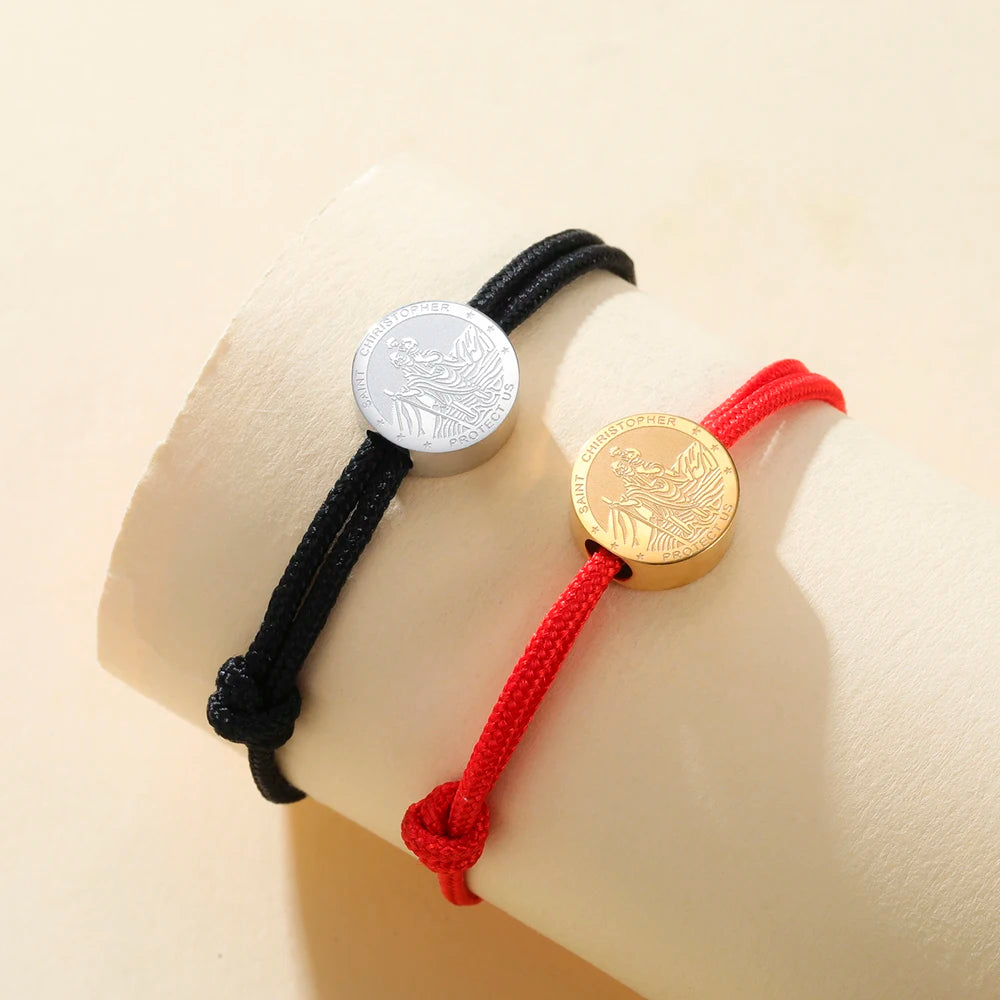Saint Christopher Bracelet Double Sides Charm Religious Christian Protection Jewelry Catholic Gifts Stainless Steel Bracelet