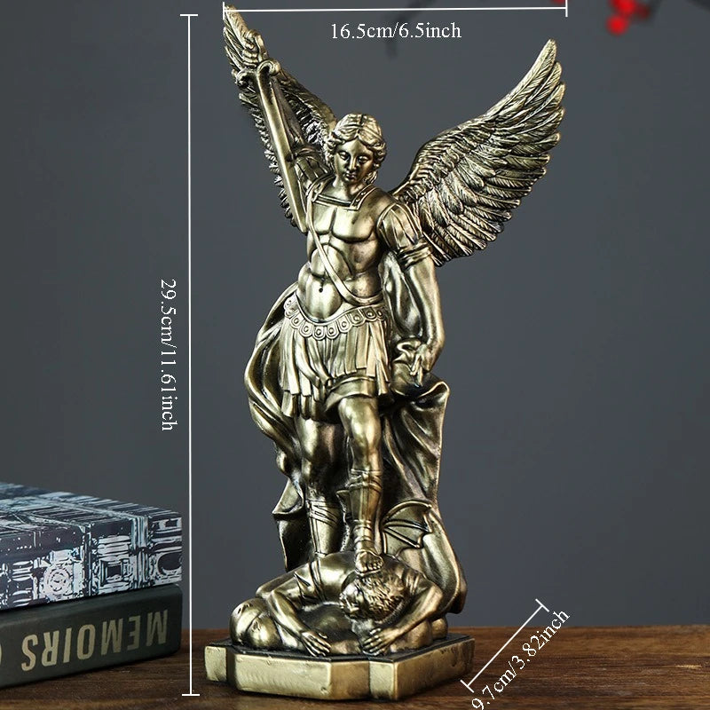 San Miguel Archangel Statue Retro Bronzed Resin Mythology Angel Figurine Christian Catholic Home Decorations Desktop Ornaments