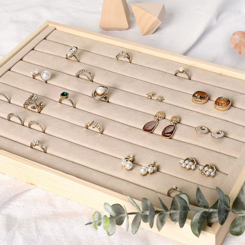 Wooden Green/Unqiue Beige Vevlet Case Necklace Organizer Jewlery Packaging Gift Box Ring Earring Holder Bracelet Stand Wholesale