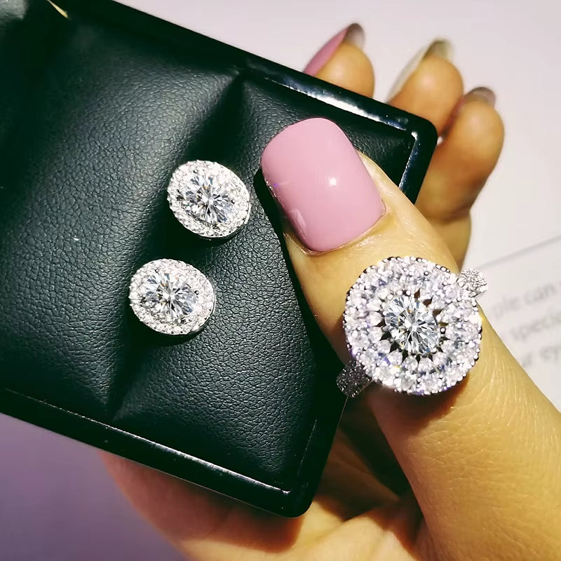 India Turkish Luxury Fashion Pink Blue Silver Color Jewelry Set for Wedding Women Dubai Ring Earring Party Gift Jewlery Z8