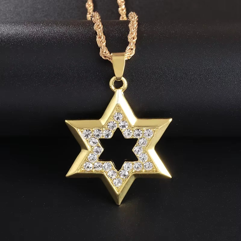 Men\'S High Quality Metal Gold Plated Star of David Masonic Pendant Necklace Classic Punk Religious Style Amulet Jewelry