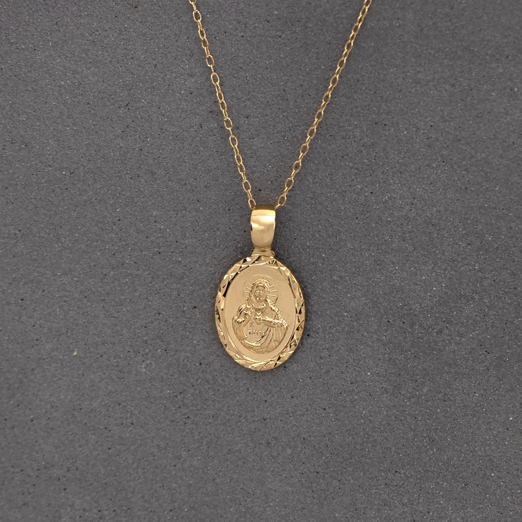 18K Gold Filled Sacred Heart of Jesus Medallion Pendant Necklace Religious Medal Gift Jewelry