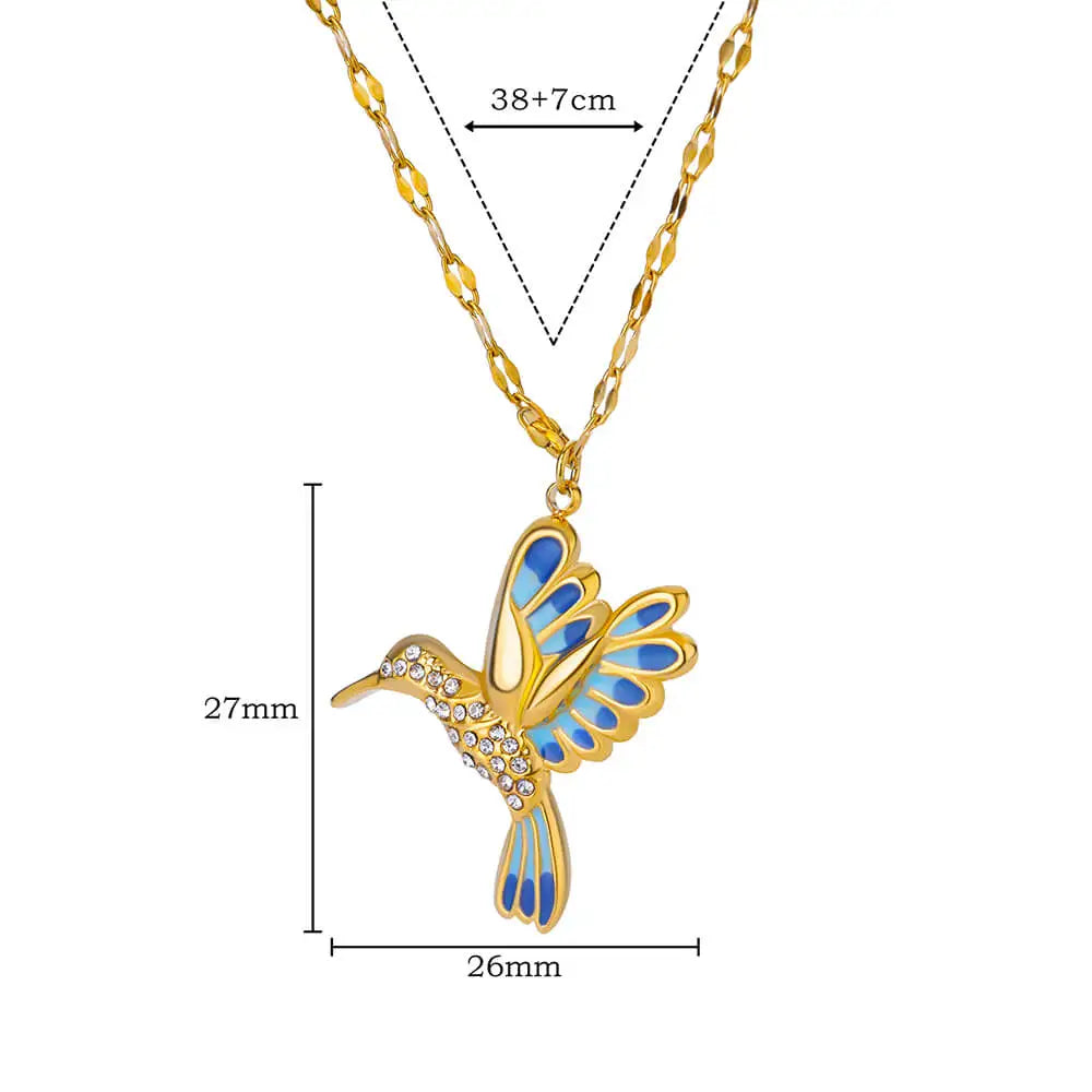 Cute Colorful Birds Necklaces for Women Stainless Steel Gold Color Chain Heart Grass Pendant Necklace Wedding Jewlery Gift New