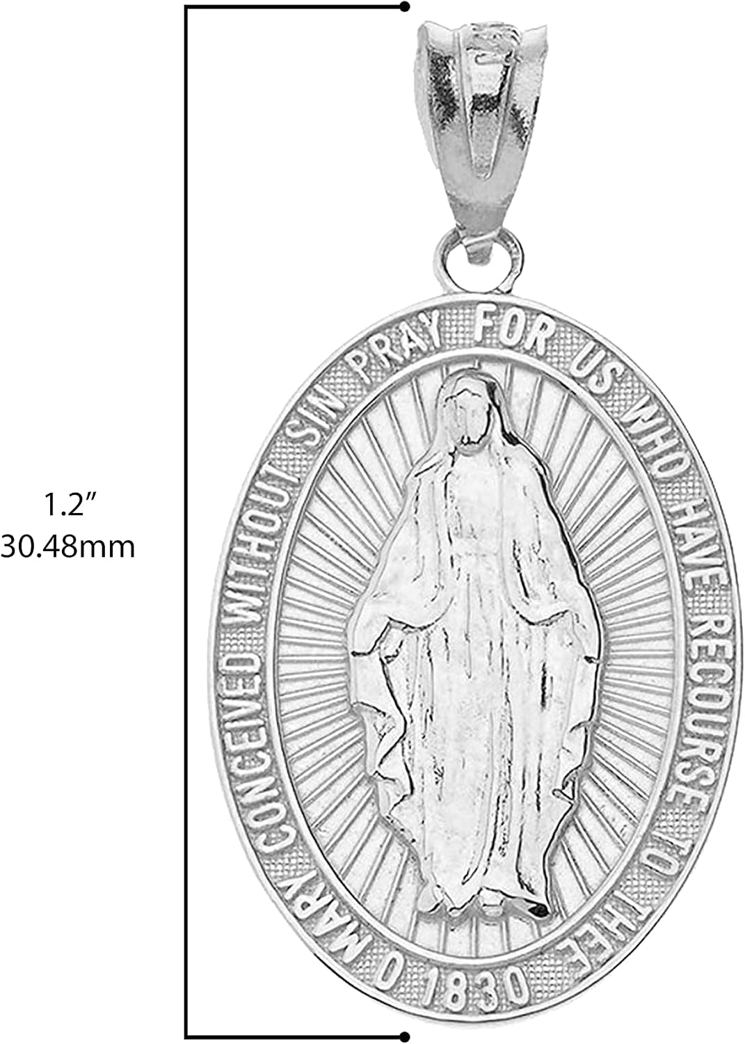 .925 Sterling Silver Miraculous Medal of Blessed Virgin Mary Catholic Charm Pendant Necklace with Rolo Chain and Pendant Only
